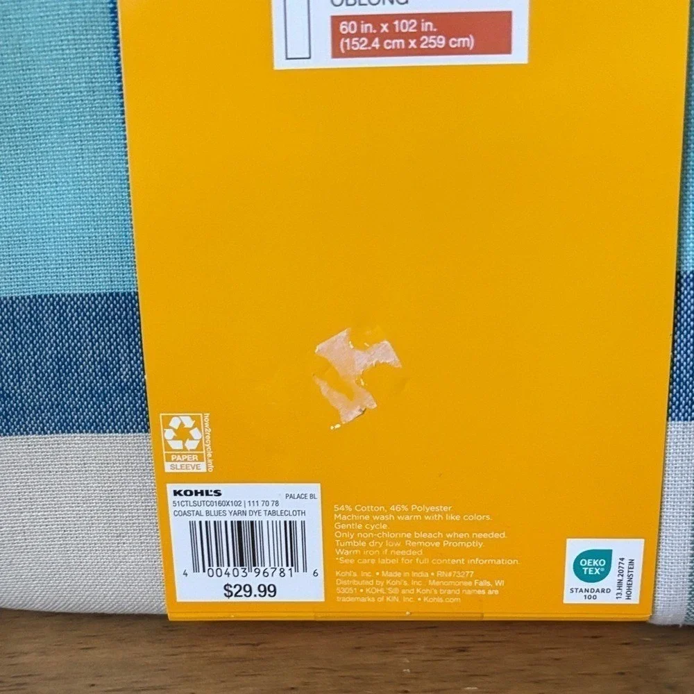 Celebrate Together Blue Gingham Plaid Picnic Table Cloth Fabric 60